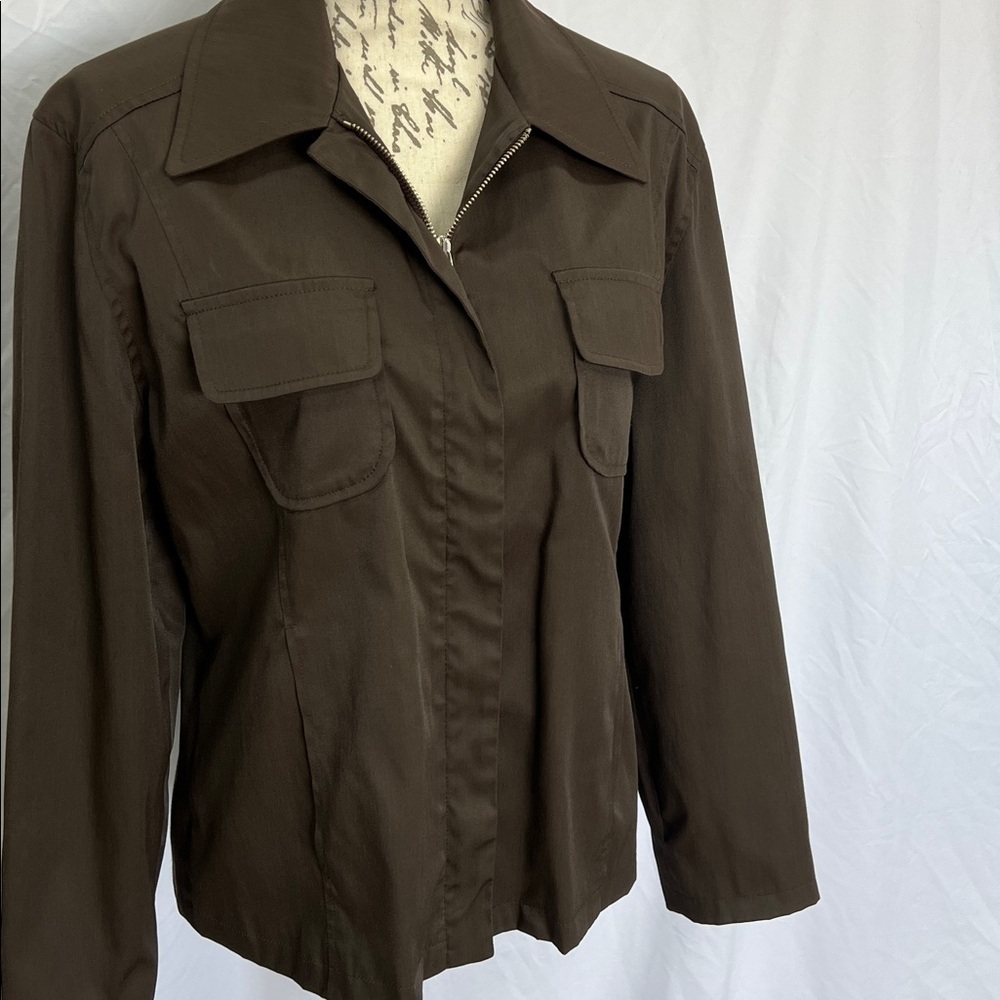 Sleek nylon cotton moto jacket brown large by Stefanel Italy - Picture 2 of 11